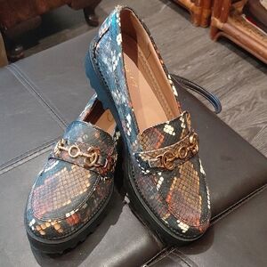 Circus by Sam Edelman Multicolor Snake-Print Loafers with Gold Chain